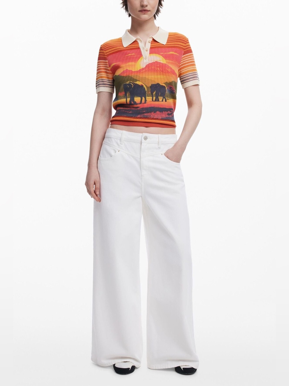 Desigual Knit Elephant T-Shirt Polo Short Sleeve